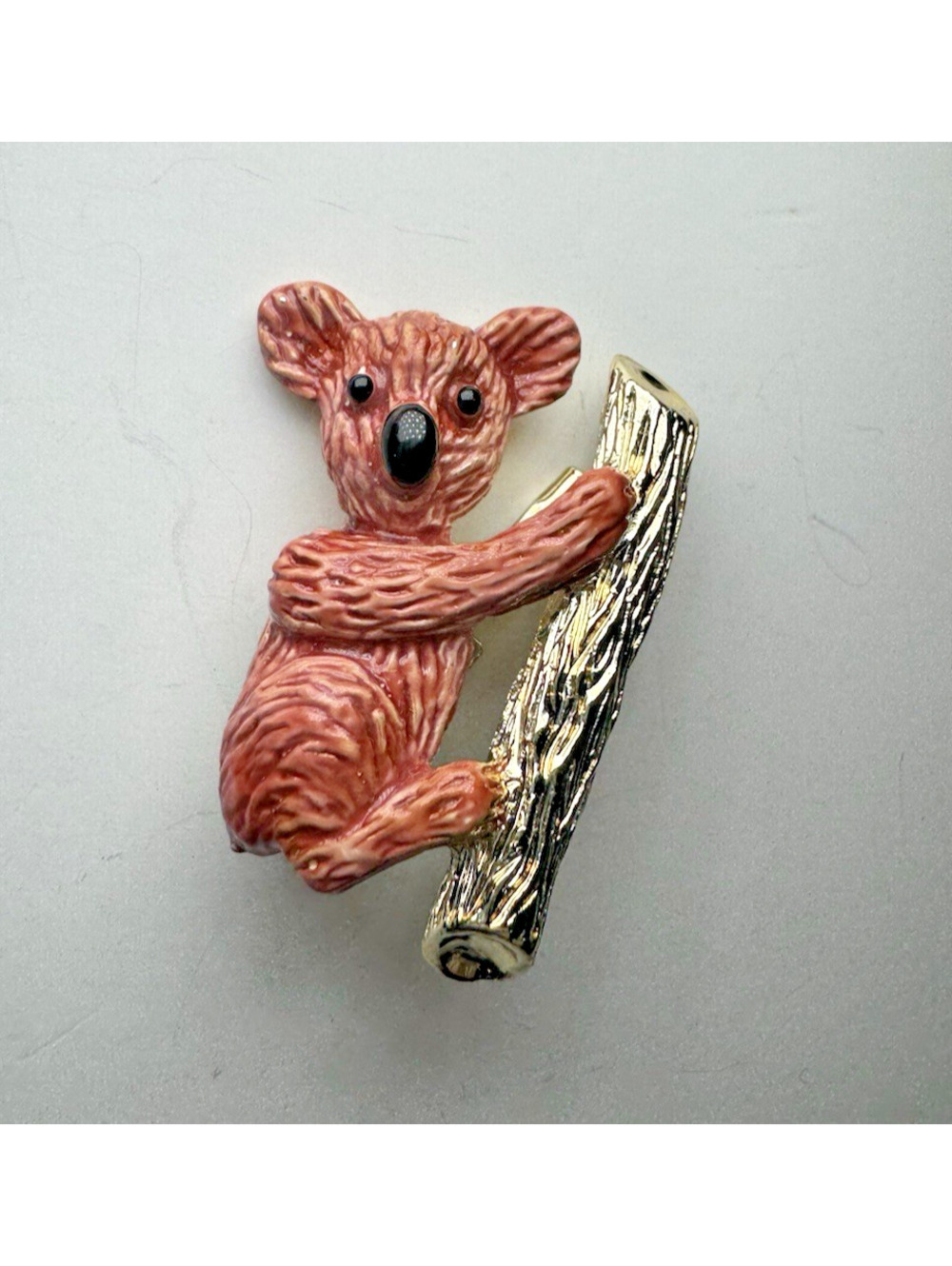 Vintage Gerry's Koala Bear Brooch Pin On Branch Signed Figural Gold Tone Enamel